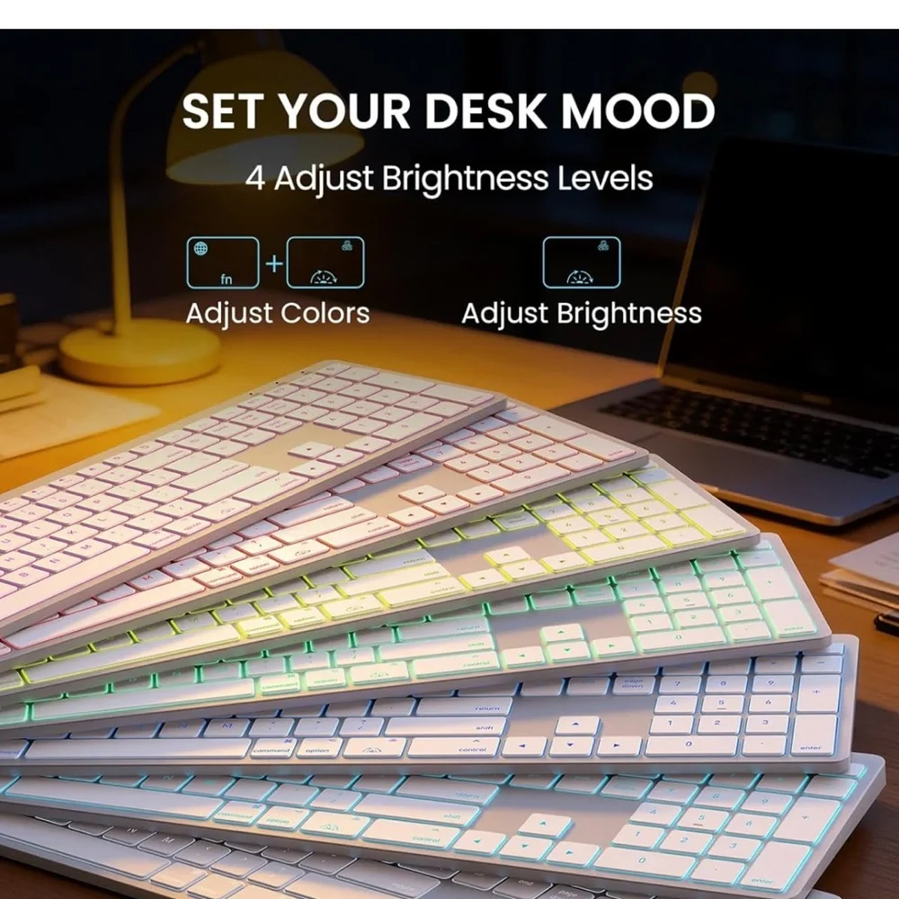 SABLUTE Bluetooth Keyboard and Mouse for Mac — 7-Color Backlit
